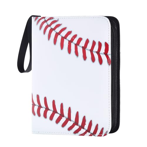 Image of 4 Pocket Baseball Card Binder with Zipper, Holds 400 Cards | 50 Removable Acid-Free & PVC-Free Card Pages, Durable PU Leather Cover for Long-Term Card Storage and Protection