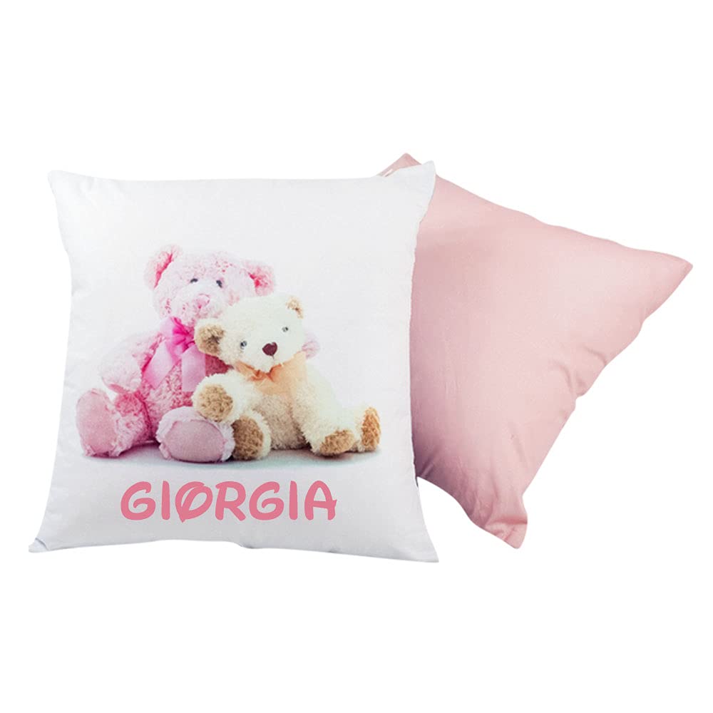 Cojín Almohada Personalizado con Nombre, 40 x 40 cm, Desenfundable y Lavable con Suave Relleno - Idea Regalo para Cumpleaños, Navidad (Oso Azul)