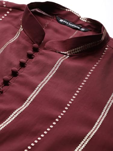 Image of See Designs Men's Long Sleeve Side Slit Chanderi Silk Sequins Mandarin Collar Kurta