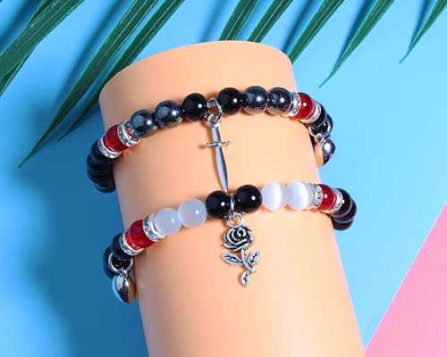 QqzsJewls Spider Matching Friendship Bracelets for Best Friends, Couple Heart Charm Bracelets for Girlfriend Boyfriend, Set of 2 Halloween Christmas Valentines Day Jewelry Gifts for Women Men4