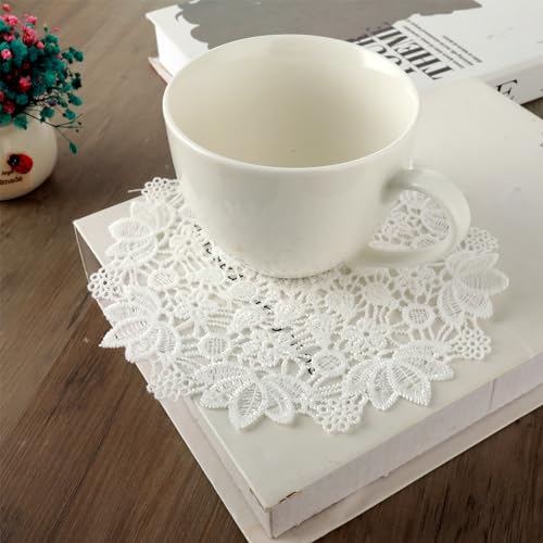 White Vintage Crochet Doilies 6 Inches Round Cotton Handmade Lace Placemats Doilies For Tables Kitchen Dining Room Party Wedding Birthday Dressers Decoration (Hydrangea)
