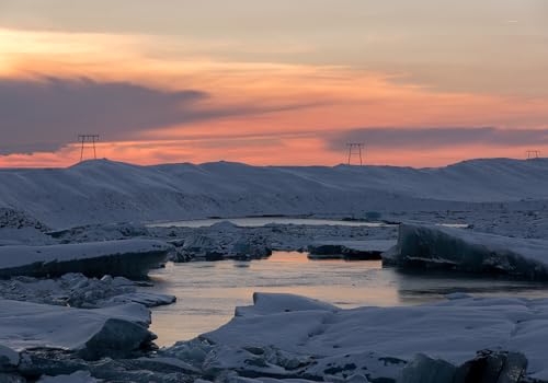 Arctic Sunset Glacier Lagoon Backdrop Frozen Ice Landscape Photography Background