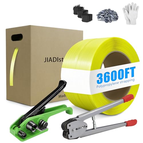 Heavy Duty Banding Strapping kit Contain 1/2" x3600' Polypropylene Packaging Straps &amp; 300 Metal Seals 100 Plastic Edge Protectors Tensioner with Cutter Sealer Tool Glove