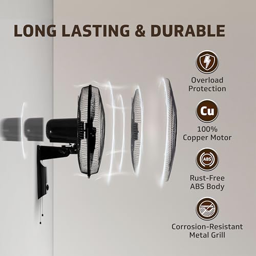 Image of V-Guard Esfera SW N 400 mm Wall Fan | High-Speed 1350 RPM Motor | 3 Speed Settings | Aerodynamic 3 Blades | Adjustable Tilt & Oscillation | Copper Winding & ABS Body | Black