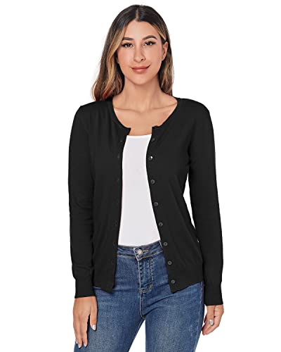 J.Corrine Cárdigan Mujer Invierno Abrigo de Punto con Botones Manga Larga Suéter de Frente Abierto Cuello Redondo Básico Otoño Negro L Cover