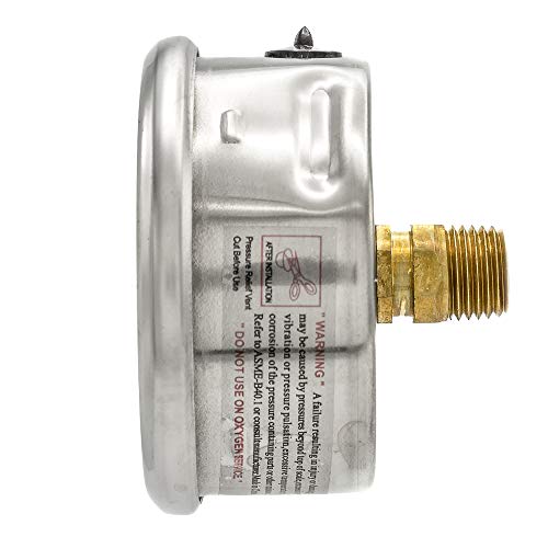Pic Gauge Pro-202L-254R Glycerin Filled Industrial Center Back Mount Pressure Gauge With Stainless Steel Case, Brass Internals, Plastic Lens, 2-1/2" Dial Size, 1/4" Male Npt, 0/5000 Psi #TOP2