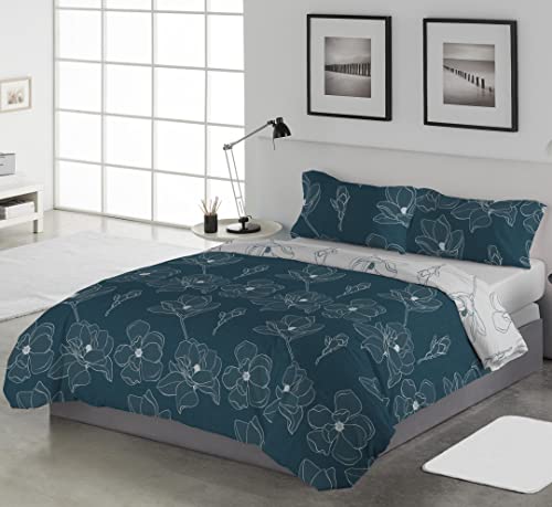 LEBENGOOD Funda Nórdica Cama 150, con 2 Fundas Almohada, Funda de Edredón 150x190/200, Estampada, Reversible, Colcha Sábana,Nordicos Cama 150 Invierno, Funda nordica 240x260 (Leiden Zafiro 150)