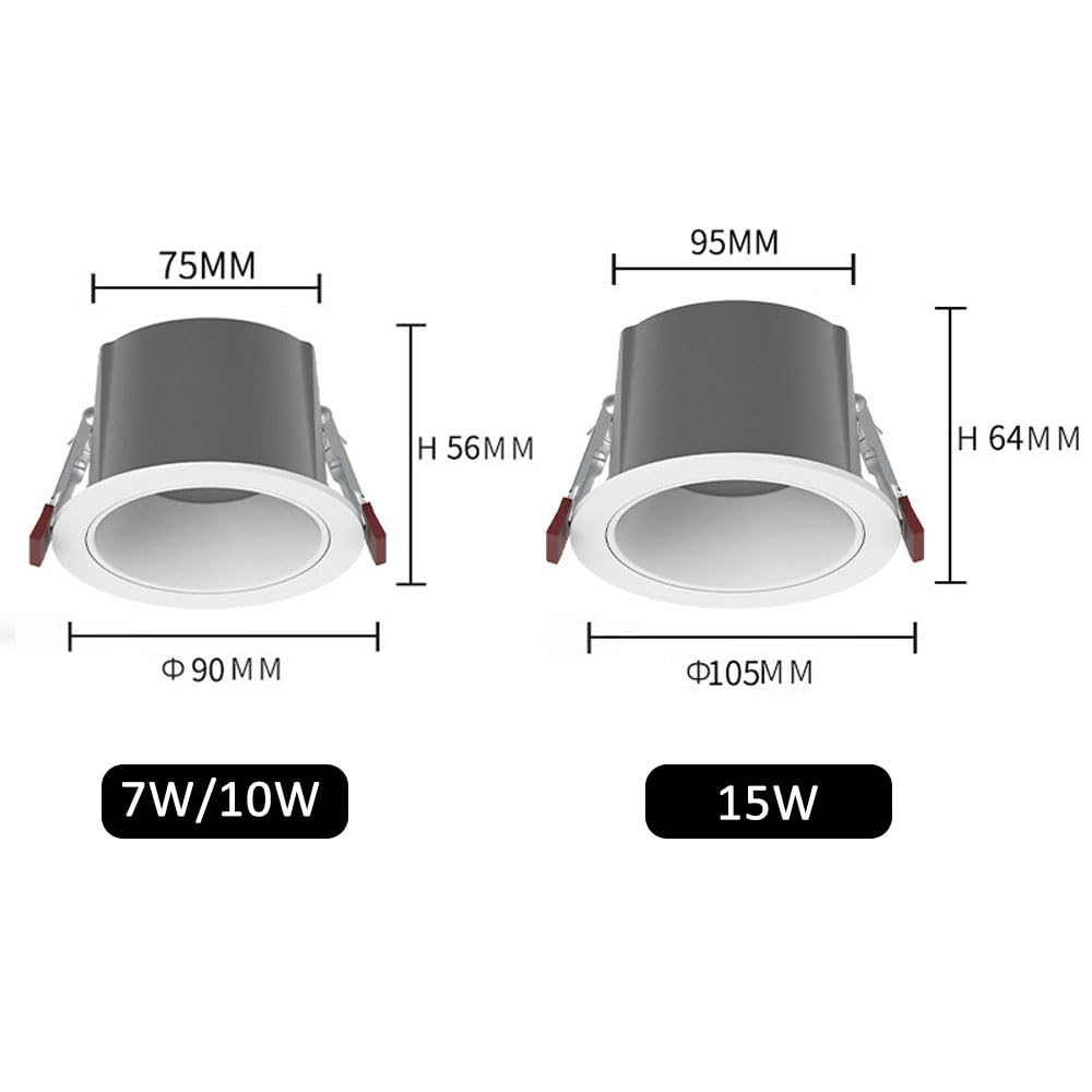 Focos De Techo Redondos, 7W, 10W, 15W, Luminaria De Aluminio Antideslumbrante, Paquete De 10 Led Empotrables Ultrabrillantes, 3000K, 3500K, 4000K, 6000K Opcional, Balcón/,4000k-10W