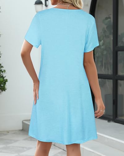 Image of CHICGAL Summer Dresses for Women V Neck Short Sleeve Casual Loose T Shirt Sundress Beach Cover Ups with Pockets 2026