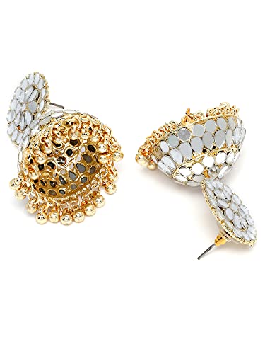 Karatcart Gold Plated Mirror Studded Jhumki Earrings for Women - Image 6