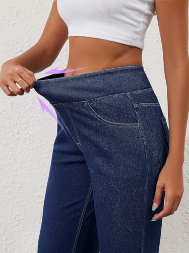 AVAMO Stretchy Wide Leg Jeans Woman Pull On High Waisted Jeans for Women Trendy Lightweight Elastic Baggy Denim Pants2