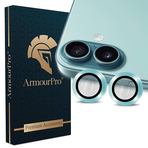 Image of ArmourPro Premium Camera Lens Protector Tempered Glass Compatible For iPhone 16 Plus and iPhone 16 Tough HD Individual Aluminum Alloy Rings 9H Camera Cover , Scratch-Resistant,Camera Lens Protection| Green
