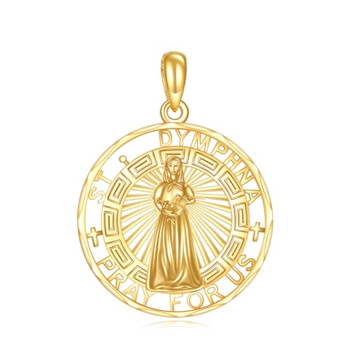 KECHO 14K Real Gold Patron Saint Necklace Religious Protection Pendant 14K Solid Gold Jewelry Gifts for Men Women