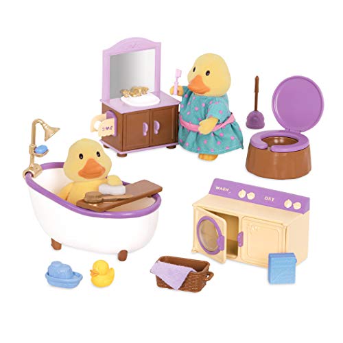 Li’l Woodzeez 16-teilig Badezimmer und Wäsche Zubehör Set – Badewanne, Waschbecken und mehr – Tierfiguren Accessoire Spielzeug für Kinder ab 3 Jahren