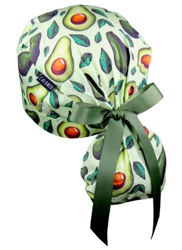 CALOMED Scrub Cap for Women and Men, Ponytail Scrub Caps, Working Hat, Head Cover with Ribbon Ties and Buttons, Long Hair