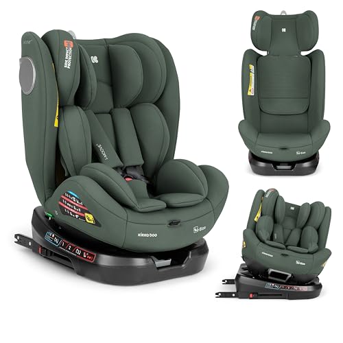 KikkaBoo Seggiolino Auto 0–36 kg ISOFIX i-Size i-MOOVE 2, 40–150 cm, Rotazione 360°, Reclinabile, Poggiatesta Regolabile, Contro e Fronte Marcia, Verde Militare