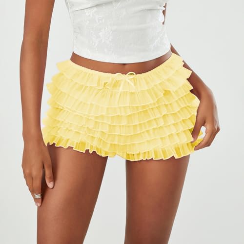 Women Layered Mesh Bloomers Y2k Ruffle Fairy Lolita Shorts Lace Trim Sexy Cute Boy Shorts Mini Pettipants4