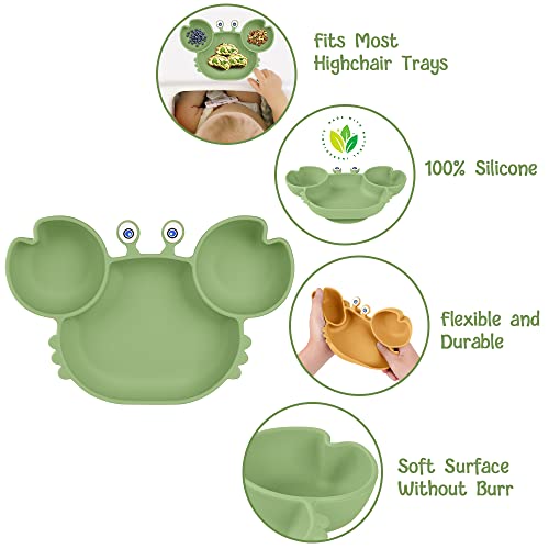 Vicloon Baby Suction Plate, Baby Plate Silicone Suction Toddler Plates, Self Feeding Training Divided Plate - Image 3