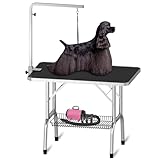 Polar Aurora 36'' Dog Grooming Table, Heavy Duty Pet Grooming Table for Dogs at Home Foldable Grooming Table w/Adjustable Arm & Noose & Mesh Tray Professional Dog Show Stainless Steel Black
