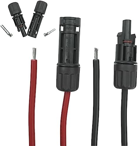 Mogankey Upgrade 1 Pair 12 feet Black + 12 feet Red Solar Extension Cable with Female and Male Connector with Extra Free Pair of Connectors Solar Panel Adaptor Kit Tool Weatherproof 12AWG(4mm²)