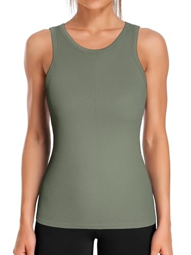 Image of ATTRACO Ribflex Workout Tank Tops for Women Seamless Full Length Gym Tops Athletic Yoga Top Built in Bra