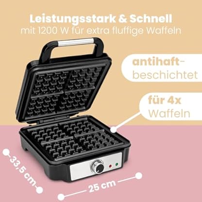 ProfiCook® Waffeleisen für belgische Waffeln mit 4 Backflächen | Waffeleisen belgische Waffel | antihaftbeschichtet Backfläche | stufenlos wählbarer Bräunungsgrad | Edelstahl | 1200 Watt | PC-WA 1241 – Bild 5