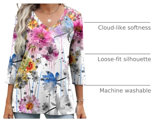 Image of Zeagoo 3 /4 Length Sleeve Womens Tops Casual V Neck Shirts Soft Basic Tees Business Work Blouses