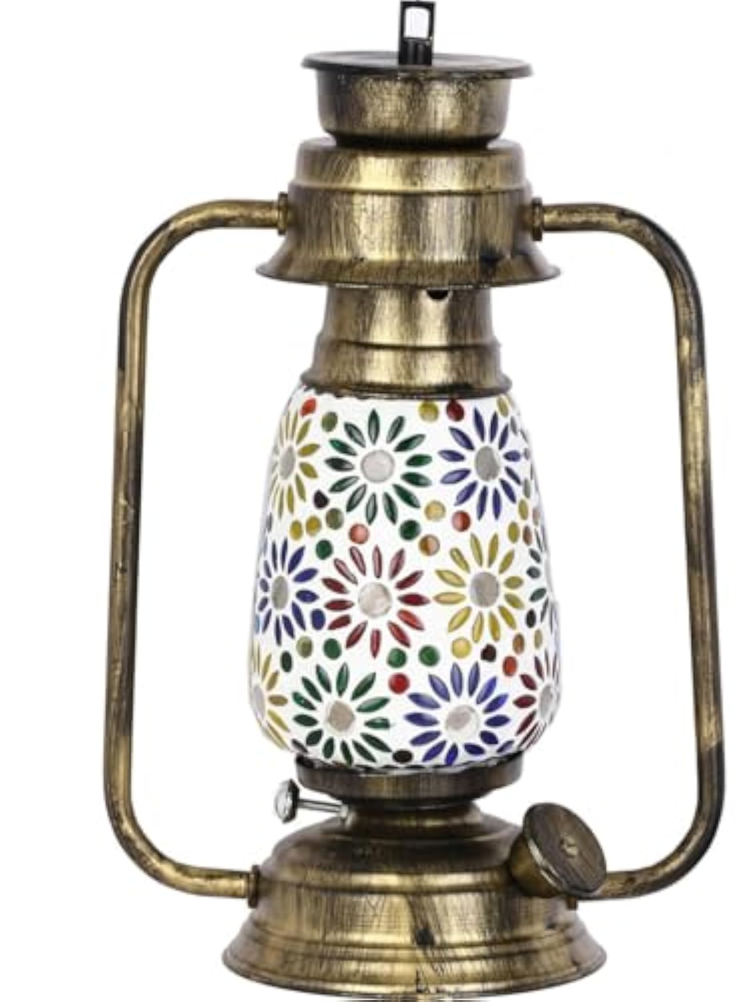Antique Wall Mount Lantern Lamp with Colorful Glass Decor
