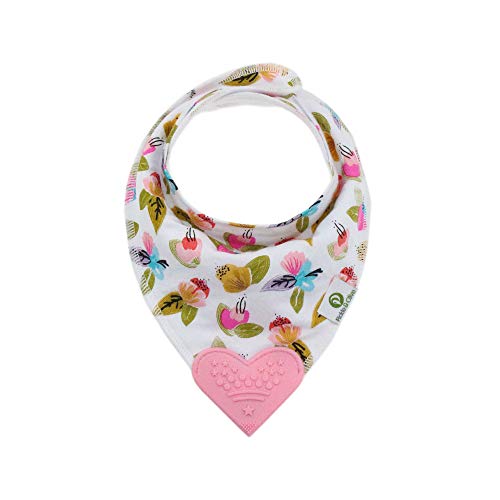 Pickle & Olive Baby Bandana Teething Bibs With Attached Teether- Set Of 4 - Floral #TOP7