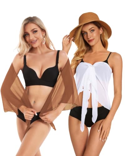 Image of CHICGAL 2 Pieces Women Beach Sarong Bathing Suit Wrap Skirt Sheer Bikini Swimsuit Cover Ups for Swimwear