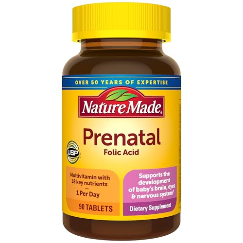 Nature Made Prenatal Multivitamin with Folic Acid, Vitamin & Mineral Supplement, Daily Nutritional Support, Prenatal Vitamins for Women, 90 Tablets, 90 Day Supply