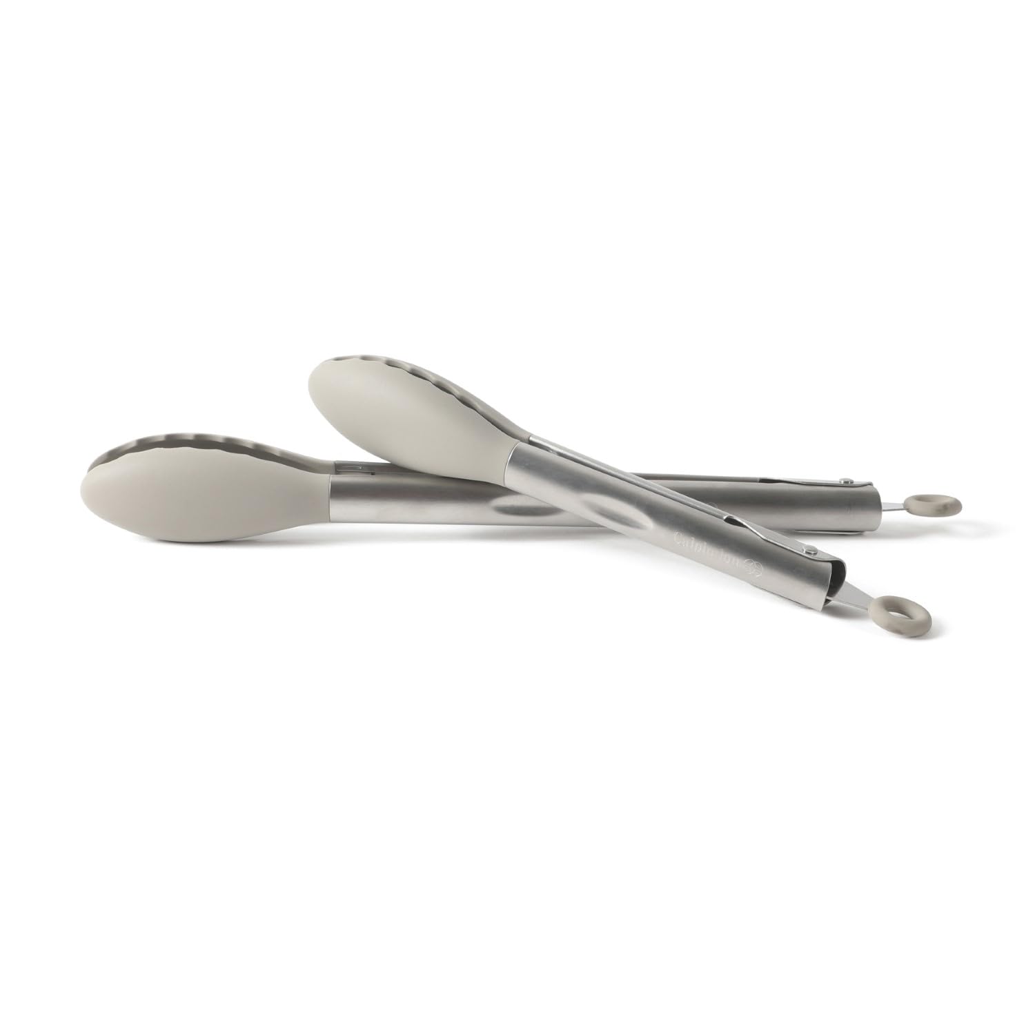 Calphalon Edge Tongs Set, 2-Piece Stainless Steel Kitchen Tongs Set with Silicone Heads, Includes 9-Inch &amp; 12-Inch Heat-Resistant Locking Tongs for Cooking, Grilling &amp; Serving, Taupe