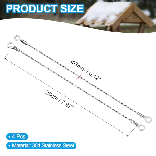 Image of MECCANIXITY 304 Stainless Steel Lanyard Cable 20cmx3mm, Eyelets Ended Short Wire Rope Lanyard Safety Tether, Silver Tone 4Pcs