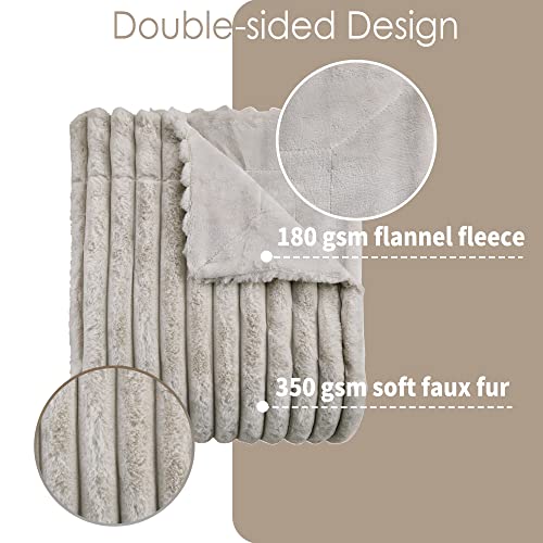 Softan Faux Fur Blanket, Soft Fuzzy Fluffy Striped Fleece Throw Blanket For Couch Sofa Living Room, Beige Furry Throw Blanket, Cream White Fur Throws - 50"X 60" #TOP1