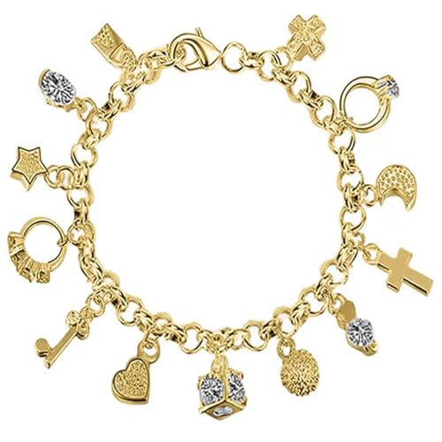 Sterling Silver Charm Bracelet Thirteen Hanging Link Bracelet Jewelry Gifts for Women