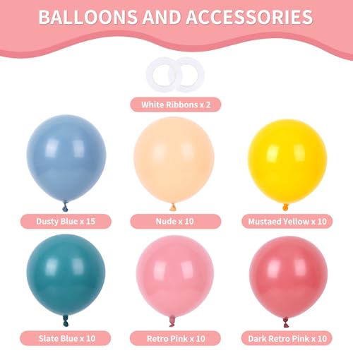 Image of RUBFAC Colorful Balloons Boho Rainbow Party Balloon 65pcs 12 Inches Assorted Latex Balloon for Baby Shower Boho Birthday Wedding Party Decorations