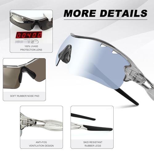 Image of BangLong Polarized UV400 Sports Sunglasses with 5 Lenses for Men Women | TR90 Flexible Frame, 5 Interchangeable Lens with RX Insert, 0.9oz Sports Glasses for Running Cycling Baseball Hiking