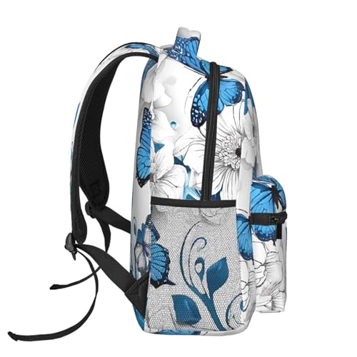 Sac à dos décontracté pour ordinateur portable avec décors de papillons bleus