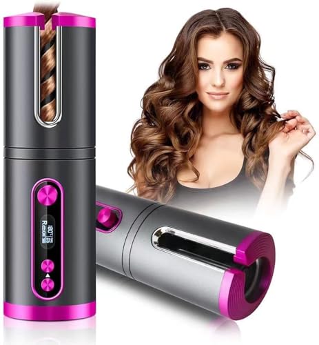 Wireless Automatic Curling Iron, Cordless Auto Hair Curler, Ceramic Rotating Hair Curler with 6 Temps & Timers
