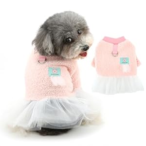 Ranphy Pet Sherpa Fleece Sweater Dress for Small Dog Puppy Pullover Sweatshirt Tulle Tutu Skirt Outfits with Leash Ring Yorkie Chihuahua Fall Winter Female Dog Clothes Cat Clothing,Pink,L