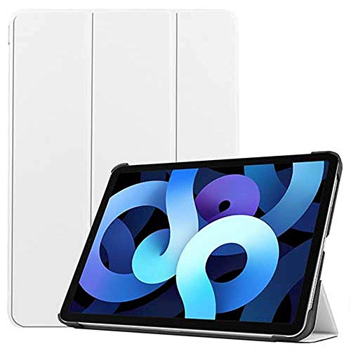 iPad Air 第4世代 10.9インチ ケース 傷つけ防止 スタンドカバー薄型 軽量 三つ折 内蔵マグネット開閉式 PUレザーカバー 全面保護 (ホワイト)