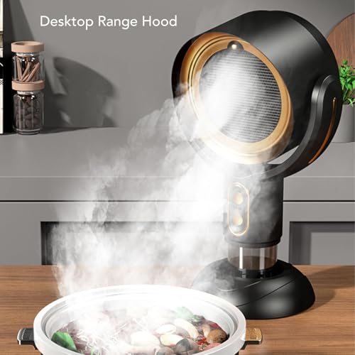 Portable Range Hood, Desktop Range Hood with 3000mAh Battery 2 Speed Exhaust Fan Detachable Filter for Indoor BBQ Hot Pot Kitchen Exhaust Fan (Gold)
