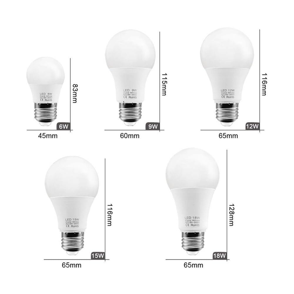 KJXP Lighting, Lot de 20, lampe de table LED AC185V-265V E27 6W/9W/12W/15W/18W, ampoule LED, lampe de projecteur(Cold White,12W)