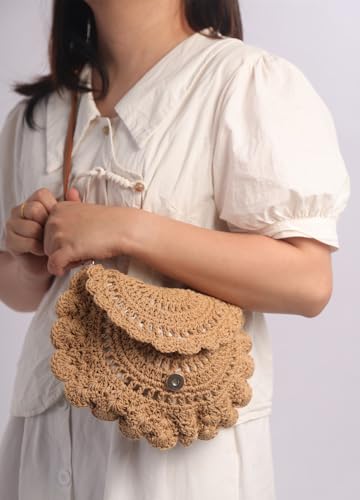 Sither Crochet Bags for Women Summer Beach Mesh Medium Crescent Bag Handbags Knit Hollow Hobo Bag for Gift3