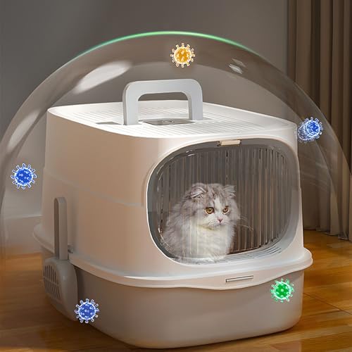 Arenero plástico cerrado grande con tapa para gatos miniatura 6