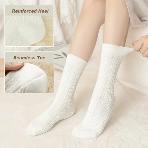 Womens Crew Socks, 4 Pairs Casual Knit Cotton Comfy Breathable Dress Socks for Women2