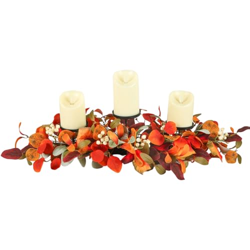 Egolot 28 Inch Fall 3 Wick Candle Holder with Orange
