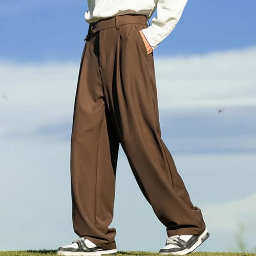 Mens Casual Pants Pleated Loose Fit Dress Pants Elastic Waist Slacks Trousers4