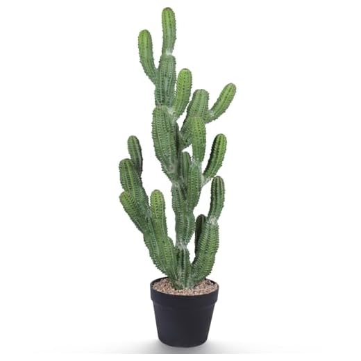 Yuwinron Artificial Cactus Plant 32 Inch Faux Desert Cacti Fake Cactus Potted Plant with Black Planter for Home Garden Office Indoor Outdoor Decoration