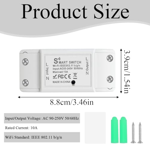 Smart WiFi Light Switch 10A 2200W, Smart Relay Switch Module for Home Automation, No Hub Required Universal DIY Module, Works with Alexa & Google Home, Compatible with eWelink IFTTT - Image 3